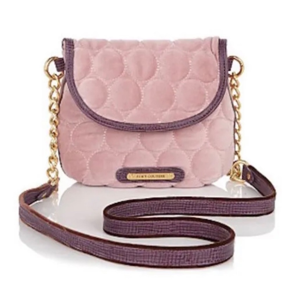 Juicy Couture quilted velour blush pink crossbody bag with mauve leather trims